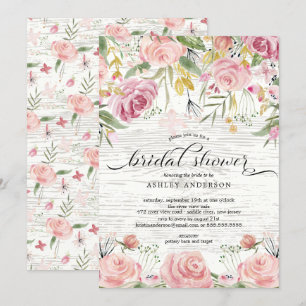 Invitación Rústica ducha de novia floral rosa Rubor