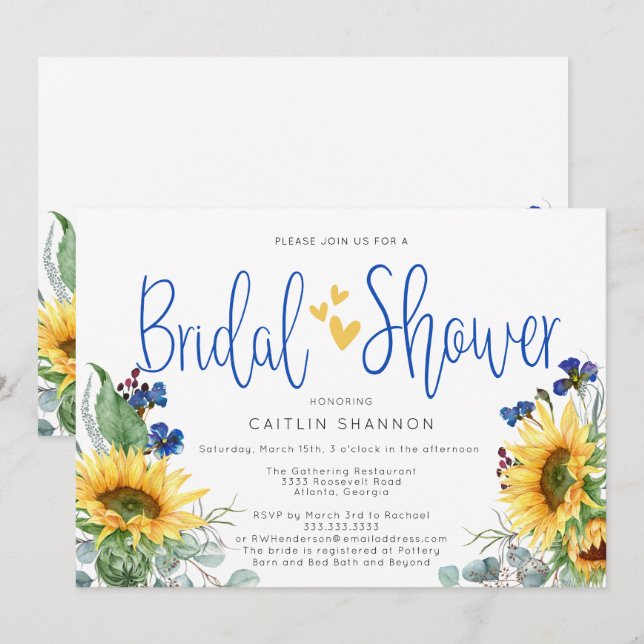 Invitación Rústica ducha de novia girasol flor silvestre (Anverso / Reverso)