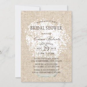 Invitación Rústica ducha de novia mason Jar