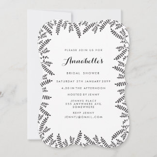 Invitación Rústica ducha de novia negro y blanco deja la fron
