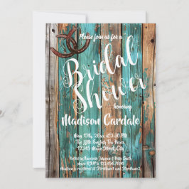 Invitación Rústica ducha de novia Verde azulada de madera de 