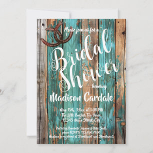 Invitación Rústica ducha de novia Verde azulada de madera de