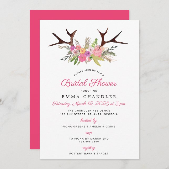 Invitación Rústica ducha de novias con cuerdas y flores (Anverso / Reverso)