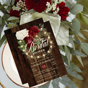 Invitación Rústica ducha de novias con luz de guirnalda