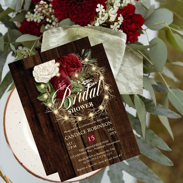 Invitación Rústica ducha de novias con luz de guirnalda (Subido por el creador)