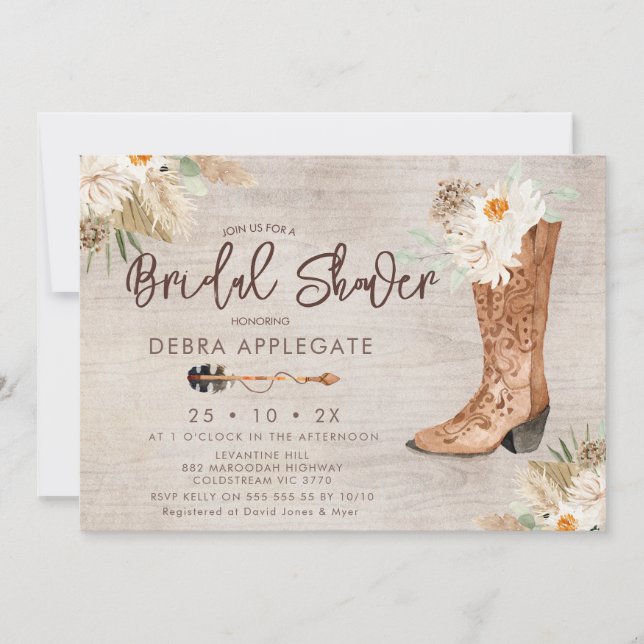 Invitación Rústica ducha de novias de arranque floral occiden (Anverso)