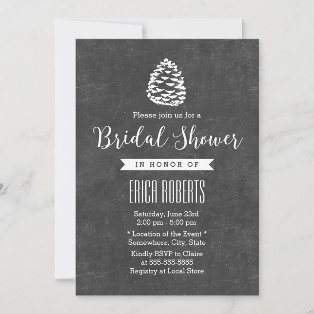 Invitación Rústica ducha de novias de pino cone de bosque (Anverso)