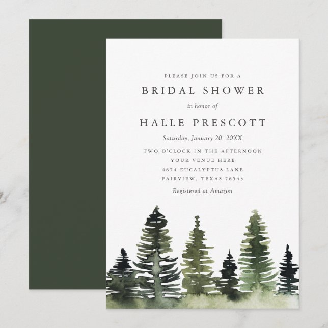 Invitación Rústica ducha de novias de pinos de bosque (Anverso / Reverso)