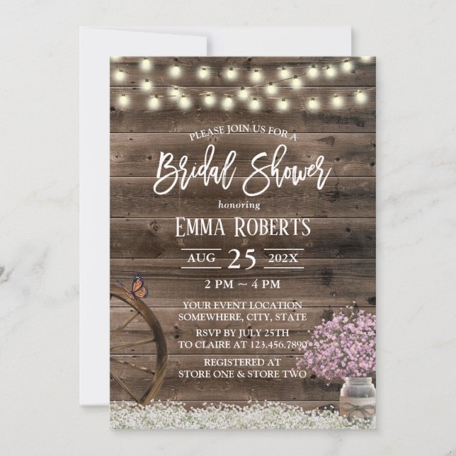 Invitación Rústica ducha de novias en la barrera de aliño del (Anverso)