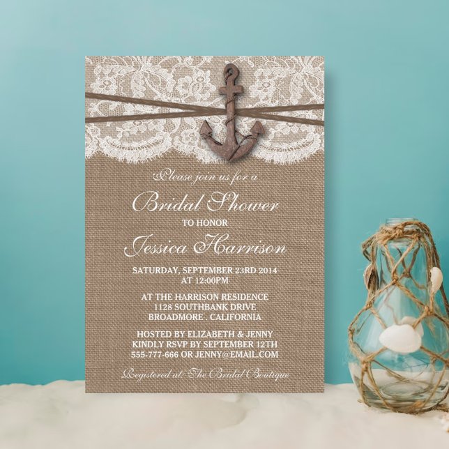 Invitación Rústica ducha de novias en la playa de Anchor Náut (Subido por el creador)