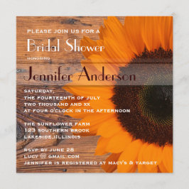 Invitación Rústica ducha nupcial en el campo del girasol