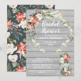Invitación Rústica ducha nupcial floral de bosque de invierno