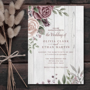 Invitación Rústica Dusty Rosa Floral Bouquet