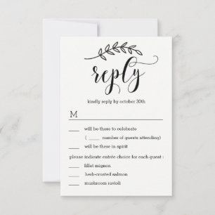 Invitación Rústica elegancia Boda RSVP con opciones de menú
