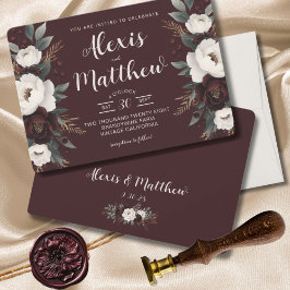 Invitación Rústica elegancia Borgoña Boda Floral