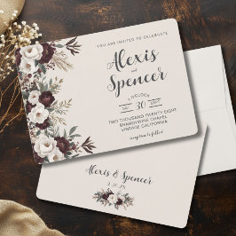 Invitación Rústica elegancia Borgoña Boda Floral