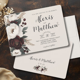 Invitación Rústica elegancia Borgoña Boda Floral