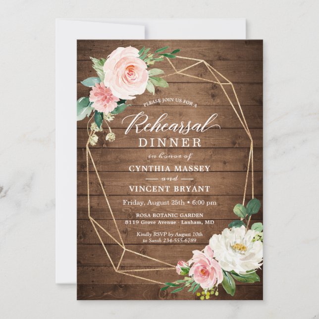 Invitación Rústica elegancia Geométrica Floral Ensayo Cena (Anverso)