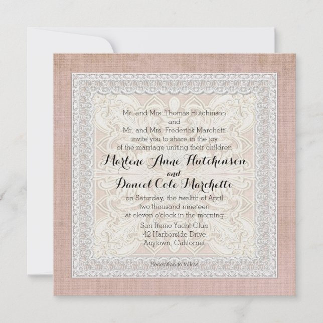 Invitación Rústica encaje con vigas vivas de edad elegancia d (Anverso)