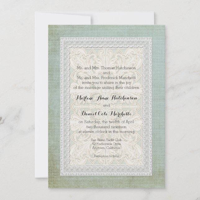 Invitación Rústica encaje con vigas vivas de edad elegancia d (Anverso)