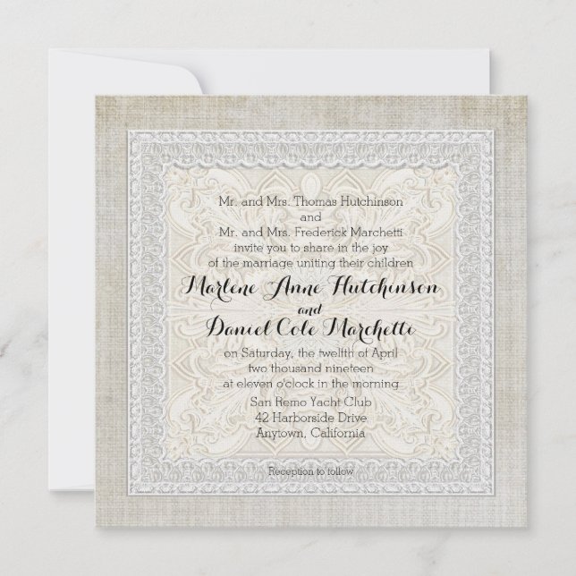 Invitación Rústica encaje con vigas vivas de edad elegancia d (Anverso)