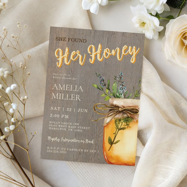 Invitación Rustica Encontró Su Miel Despedida de Soltera (Rustic She Found Her Honey Bridal Shower Invitation)