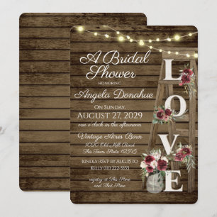 Invitación Rústica Escalera Borgoña Bridal Shower