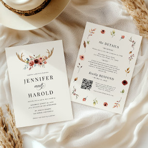Invitación Rústica estadista de ciervos Boho en un solo Boda