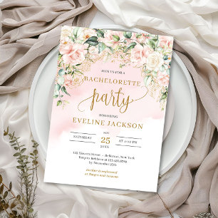 Invitación Rústica fiesta de soltera de oro de rosas rosas ro