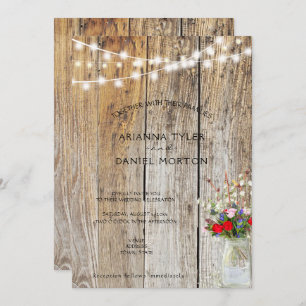 Invitación Rústica Flor Bouquet Mason Jar String Luces