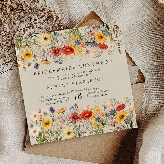 Invitación Rústica Flor silvestre cálida Floral Bridesmaids L (Bridesmaids Luncheon Invitation from my Rustic Wildflower Wedding Collection)