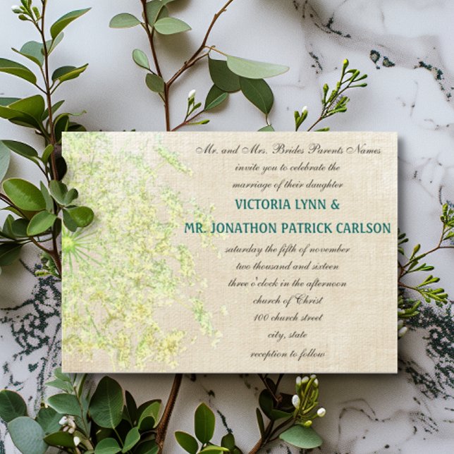 Invitación Rústica flor silvestre Reina Amarilla Verde Annace (Subido por el creador)