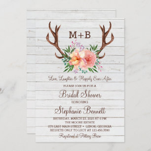 Invitación Rústica Floral Antlers Bridal Shower