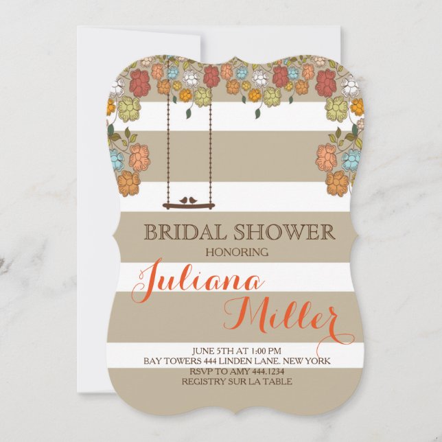 Invitación Rústica Floral Bird Swing Bridal Shower (Anverso)