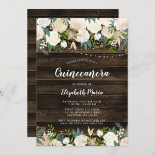 Invitación Rústica Floral blanca ilumina Quinceanera