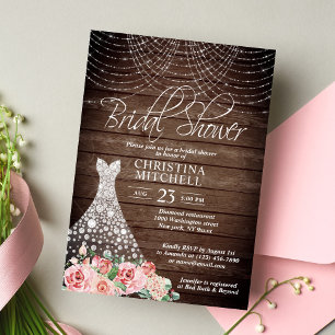 Invitación Rústica Floral Blanco Vestido Rústico Vestido Brit