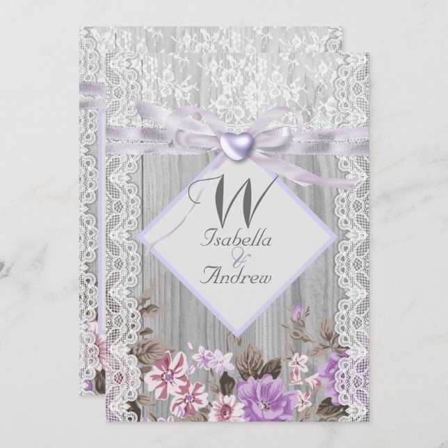 Invitación Rústica Floral Boda Lavender Lace (Anverso / Reverso)