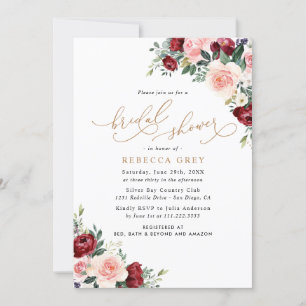 Invitación Rústica floral borgoña Rubor ducha de novia