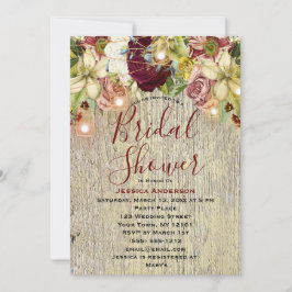 Invitación Rústica Floral Botánica Borgoña Ducha Bridal