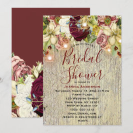 Invitación Rústica Floral Botánica Borgoña Ducha Bridal