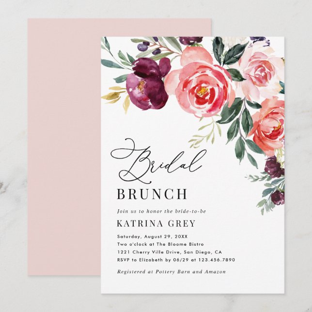 Invitación Rústica Floral Bridal Brunch Shower (Anverso / Reverso)