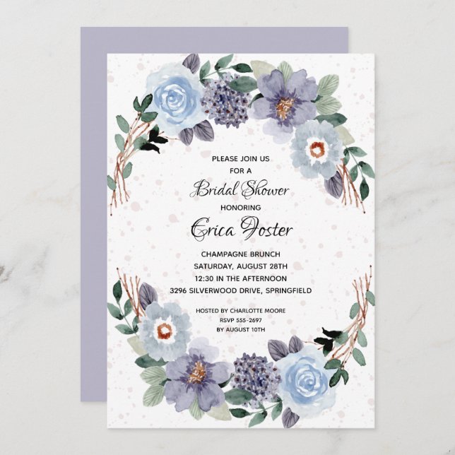 Invitación Rústica Floral Bridal Shower (Anverso / Reverso)