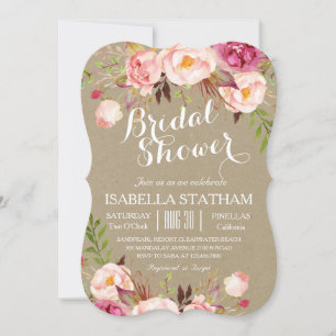 Invitación Rústica Floral Bridal Shower/kraft textura de pape