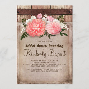 Invitación Rústica Floral Burlap Barn Madera Ducha de novia