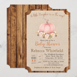 Invitación rústica floral de madera con calabaza p