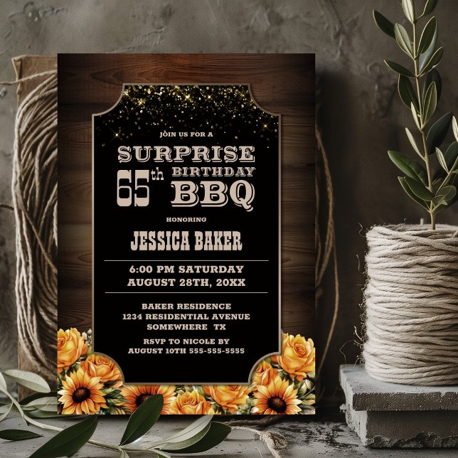 Invitación Rústica Floral de Madera Sorpresa 65 cumpleaños BB (Subido por el creador)