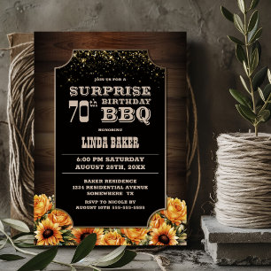 Invitación Rústica Floral de Madera Sorpresa 70 cumpleaños BB