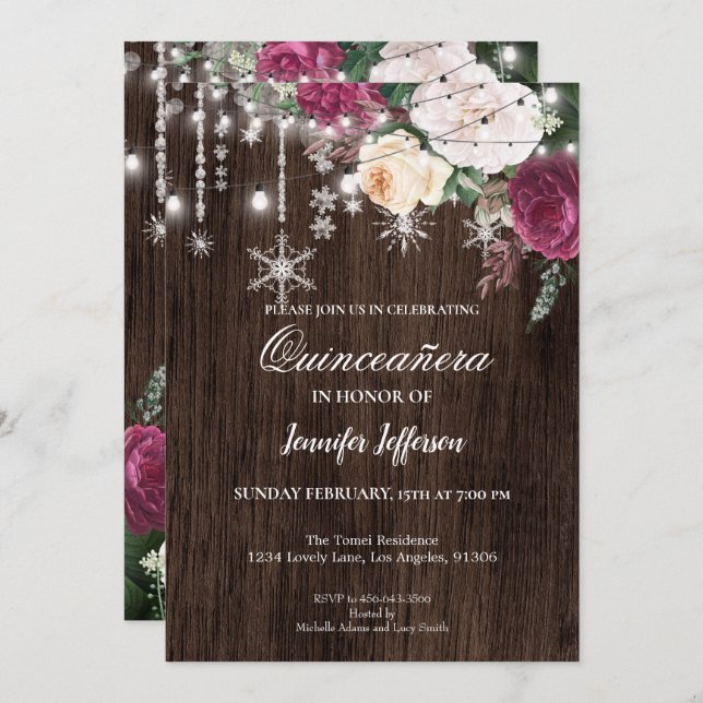 Invitación Rústica Floral de Quinceañera (Anverso / Reverso)