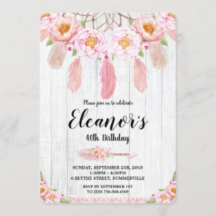 Invitación rústica floral del cumpleaños de Boho