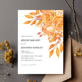 Invitación Rústica floral elegante Terracota Fall Wedding